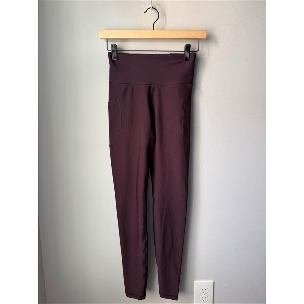 Old Navy PowerSoft High-Rise Go-Dry Leggings Burgundy Side Pocket Athletic Pants